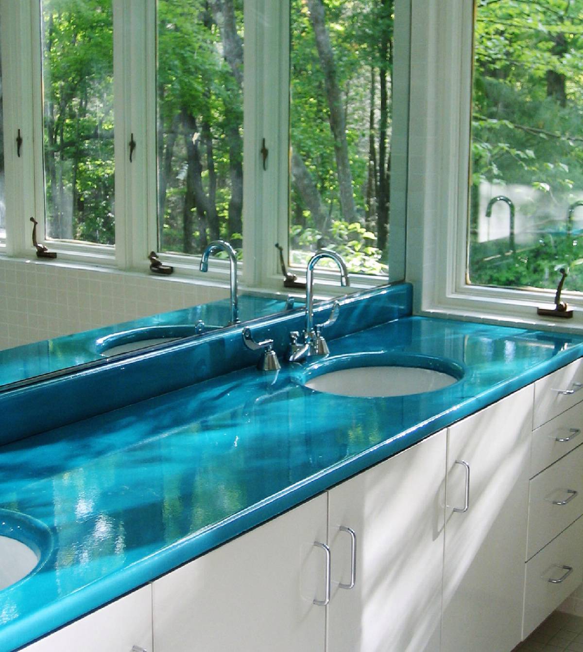 double plan vasque salle de bain bleu turquoise en lave émaillée