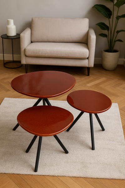 Table basse Ovo, un duo en pierre de lave émaillée