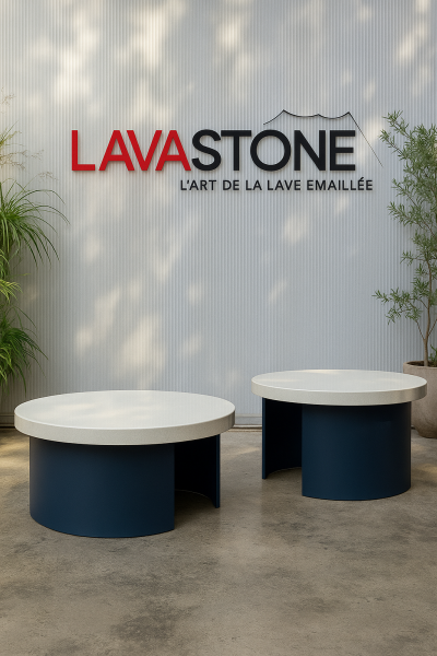 Table basse ellipse en pierre de lave émaillée