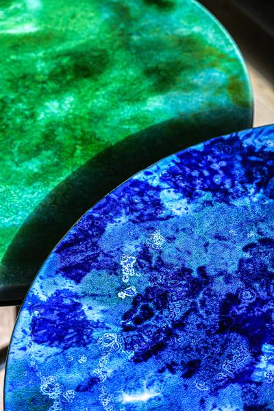 mélange d'émail sur lave vert et bleu Lavastone