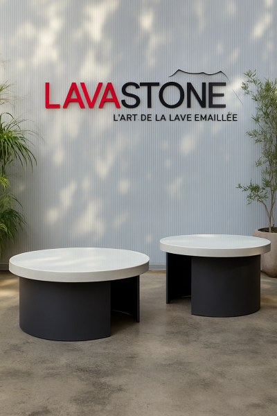 Table basse ellipse en pierre de lave émaillée