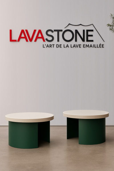 Table basse ellipse en pierre de lave émaillée