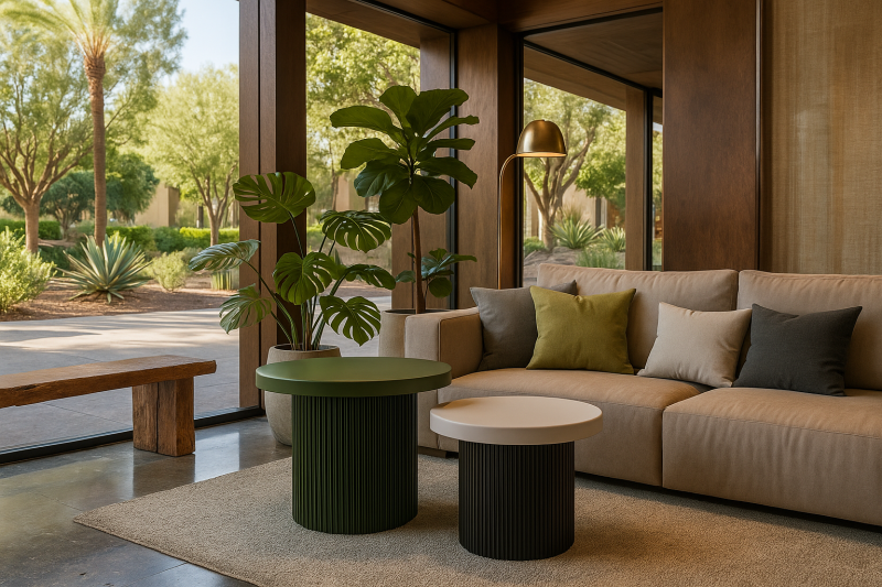 Table basse Nao – Duo rond en pierre de lave émaillée