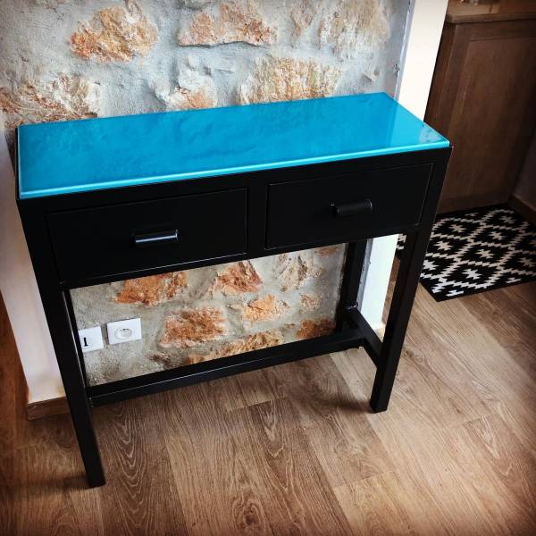 meuble en métal avec tiroir et lave émaillée