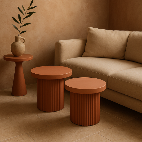 Table basse Nao – Duo rond en pierre de lave émaillée