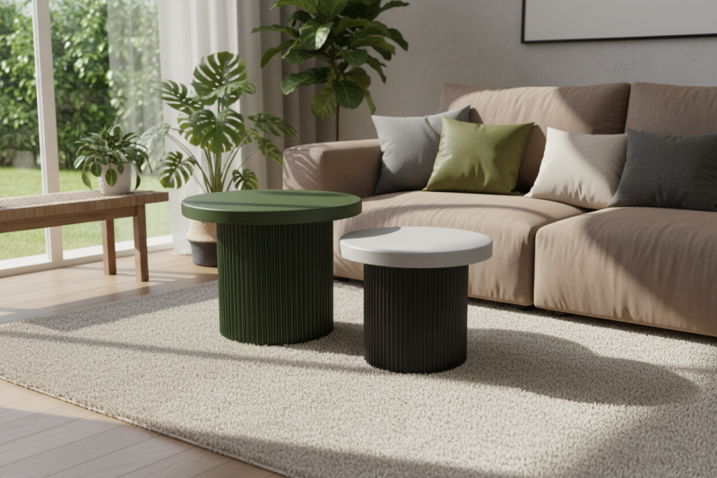 Table basse Nao – Duo rond en pierre de lave émaillée