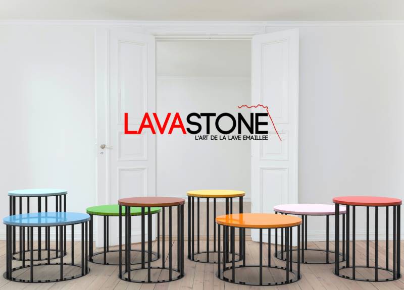 table basse rondes en lave émaillée multi couleurs