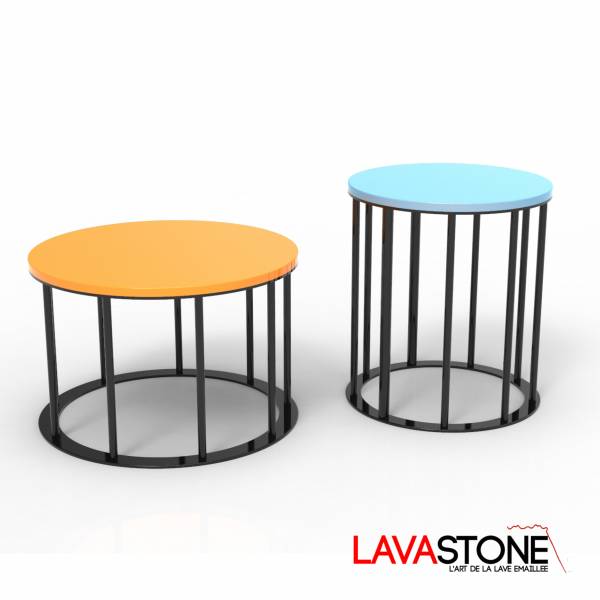 duo tables basses rondes en lave émaillée
