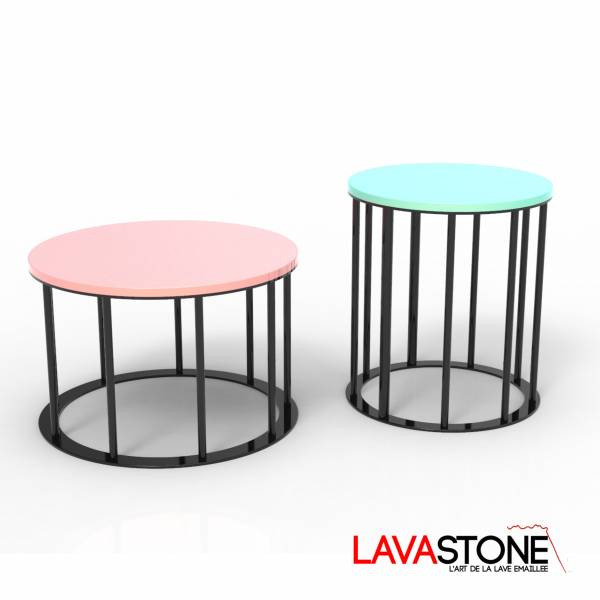 Table basse RONDE avec plateau en lave émaillée, modèle CARROUSEL par Lavastone Design