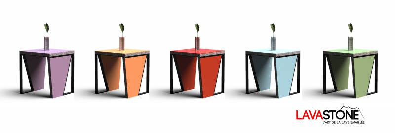 Lavasquare bannière, table basse design en pierre de lave émaillée couleurs