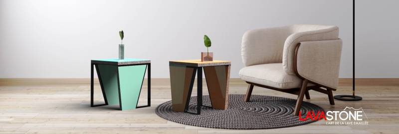Lavasquare bannière, table basse design en pierre de lave émaillée salon