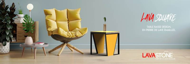 Lavasquare bannière, table basse design en pierre de lave émaillée salon