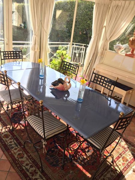 Table rectangulaire en pierre de lave émaillée couleur Lavande avec console à Golfe Juan