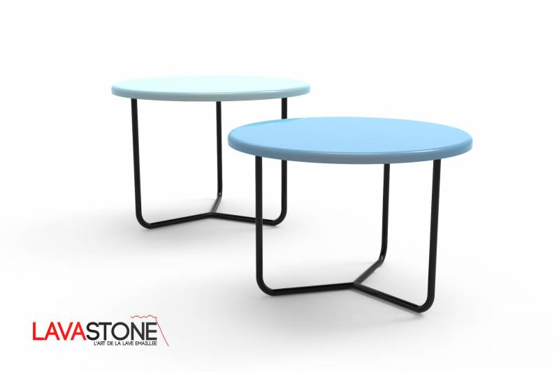 Table basse ronde en lave émaillée gigogne