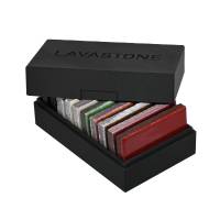 Boite de conditionnement pour échantillon en pierre de lave émaillée